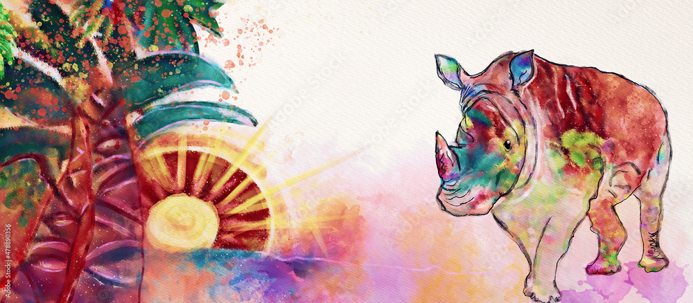 Africa rhino. Watercolor design