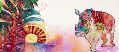 Africa rhino. Watercolor design