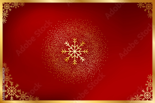 abstract red blurred gradient christmas and new year background with gold glitter snow, snowflakes vector illustration