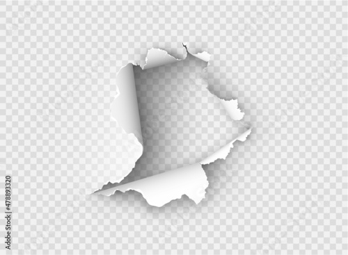 ragged Hole torn in ripped paper on transparent background