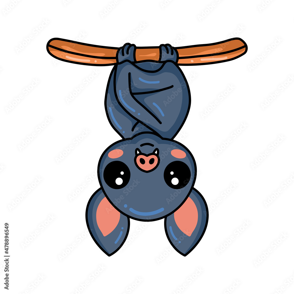 Cute little bat cartoon hanging on tree Cute little bat cartoon hanging on tree
