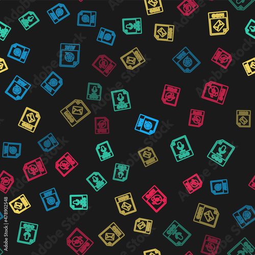 Set line AVI file document, OGG, MSG and MP3 on seamless pattern. Vector