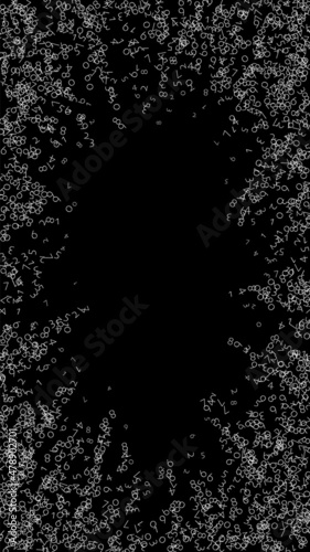 Falling numbers, big data concept. Binary white chaotic flying digits. Charming futuristic banner on black background. Digital vector illustration with falling numbers.