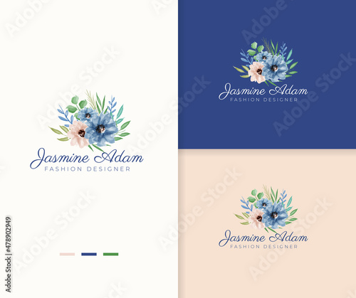 Romantic bouquet watercolor floral logo template