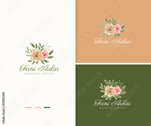 Romantic hand painted watercolor flower logo template