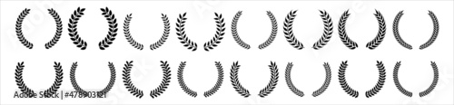 Laurel wreath icon set. Foliage and wheat wreath vector icons set. Round leaf wreath design for trophy crest, award and achievement border. Vector illustration
