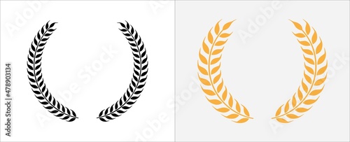Laurel wreath icon. Foliage wheat wreath vector icon. Round leaf wreath design for trophy crest, award and achievement border. Vector illustration collection. photo