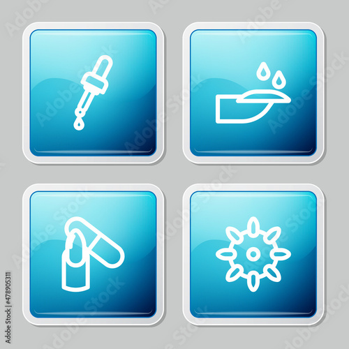 Set line Pipette with oil, Nail manicure, file and False nails icon. Vector