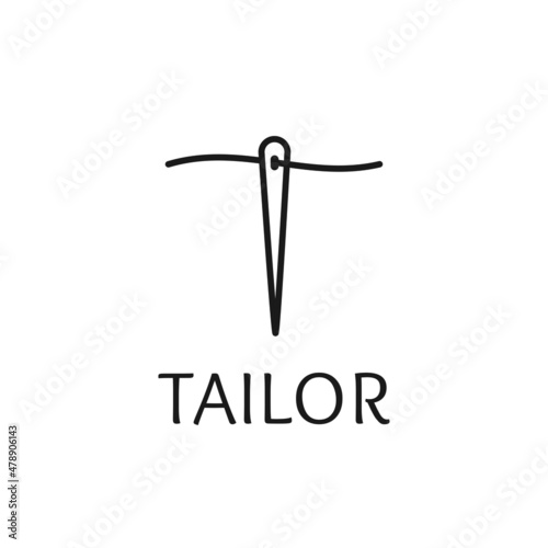 Modern Minimalist Tailor logo design. Initial letter T with Needle and Thread, for Seamstress, Clothing Brand, Handmade Garments, Sewed Sew Sewing Fashion Tailoring Fabric Needlework logo design