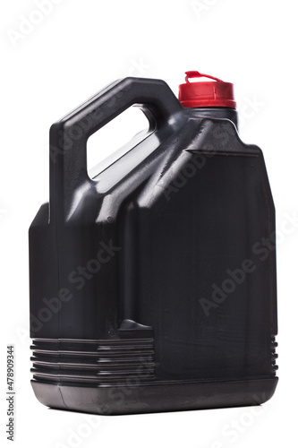 Murais de parede Plastic black canister for car engine motor oil with red cap