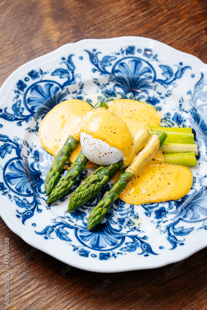 asparagus and Benedict egg in restaurant asparagus and Benedict egg in restaurant