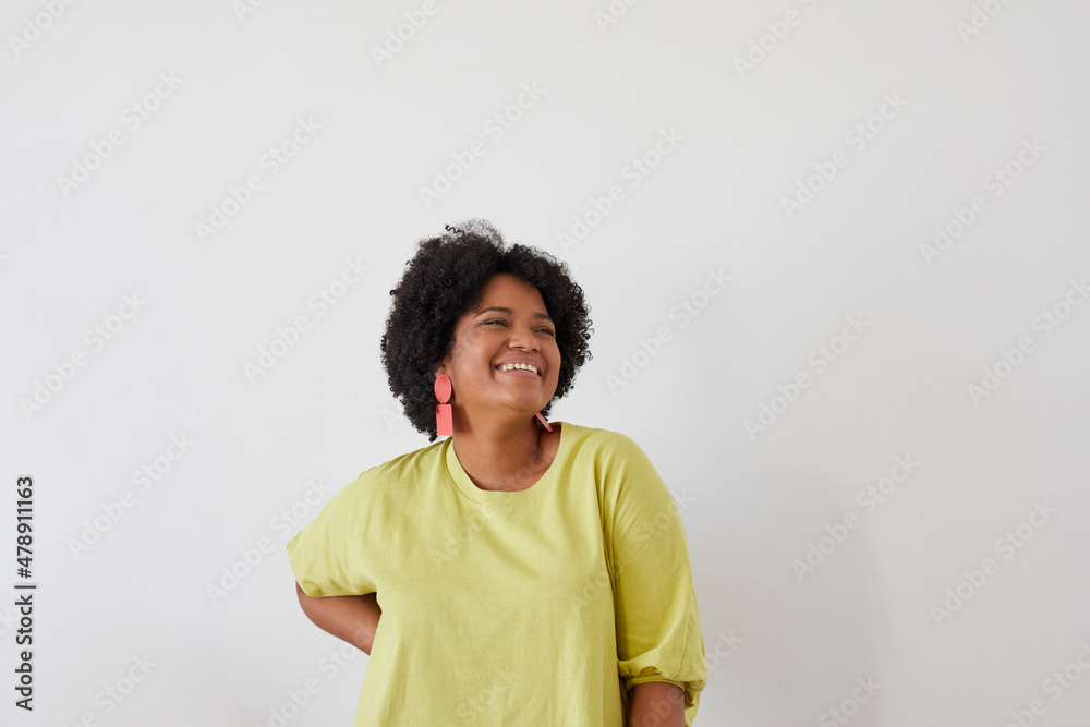 Happy stylish curve black woman