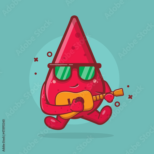 cute blood drop character mascot playing guitar isolated cartoon in flat style design