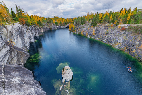 Lake in the deep marble canyon. Ruskeala Mountain Park. Republic of Karelia. photo