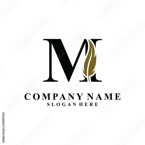 Initial Letter M Logo with feather concept.
