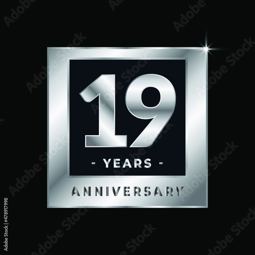 Nineteen Years Anniversary Celebration Luxury Black and Silver Logo Emblem Isolated Vector