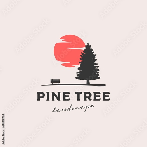 Pine tree landscape logo design vector illustration © sampahplastick