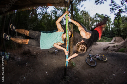 Two Friends Play Sports Fooling 