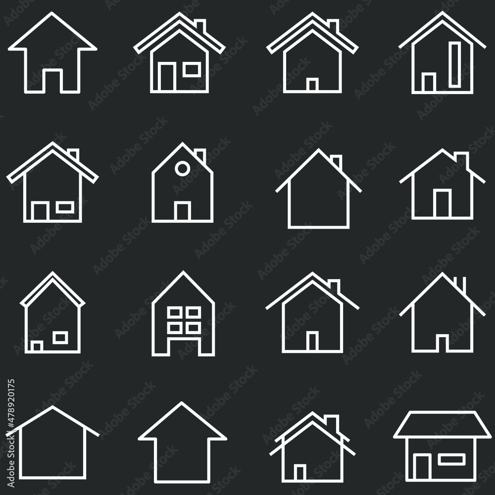 Set of home icon vector illustrator. House linear line silhouette symbol. 640x640 px.