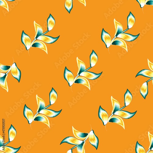 Fashionable seamless tropical pattern with bright colorful plants and leaves on a delicate background. Beautiful exotic plants. Trendy summer Hawaii print. Colorful stylish floral. prints decorative