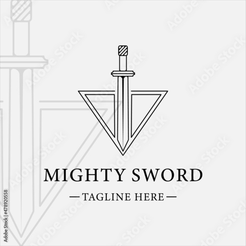 sword logo line art simple minimalist vector illustration template icon graphic design. swords sign or symbol for company with backgrounds