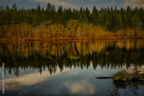 2022-01-06 TRADITION LAKE ON TIGER MOUNTAIN IN THE PACIFIC NORTHWEST WITH FALL COLORS AND A REFLECTION IN THE LAKE