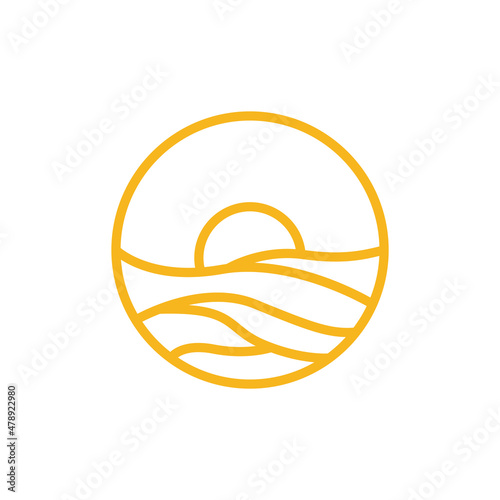 circle line with desert and sunset logo design vector graphic symbol icon illustration creative idea