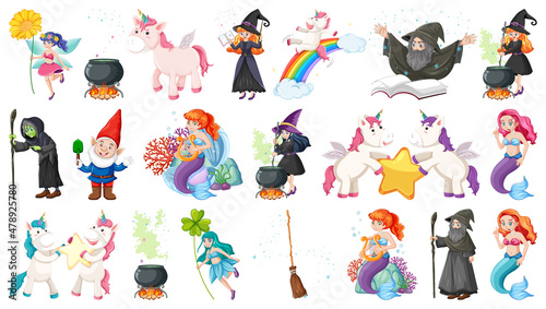 Set of fantasy fairy tale characters and elements