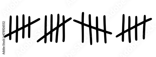Tally marks to count days in prison. Tally marks for math lessons isolated on white background. Vector illustration