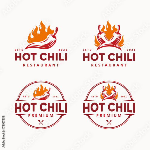 Hot chili logo design concept. Fire chili logo symbol. Spice food illustration