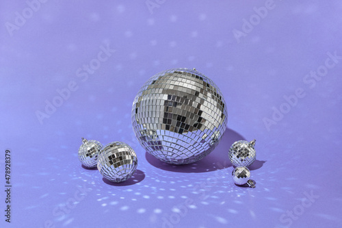 Various silver disco balls in studio