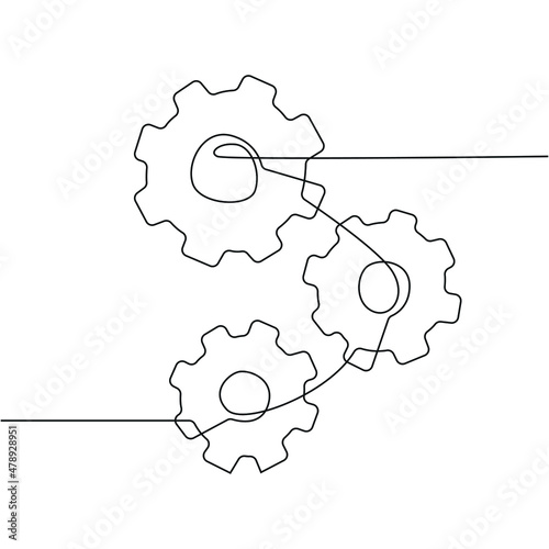 Single continuous line drawing of machines that work together need each other. Minimalism and Trendy teamwork concept one line draw graphic design vector illustration. 