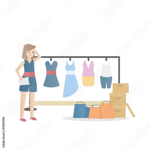 Shopping Purchase,Shopaholic Buying Spending online too much,Shopping Addiction Symptoms, Causes and Effects,Fast fashion, consumerism and overconsumption concept,Vector illustration.