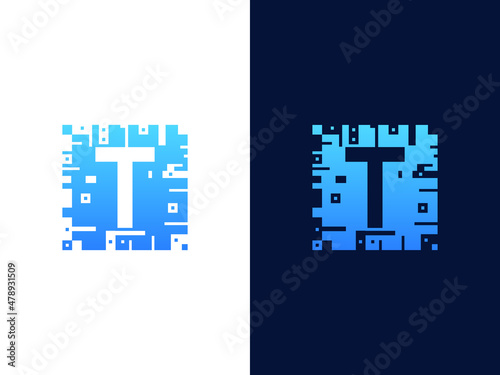 Initial letter T and chip card vector logo design