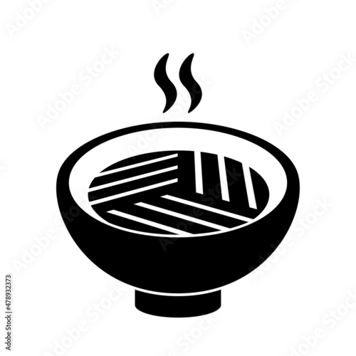 Japanese hot noodles icon. Buckwheat noodles or udon noodles. Black solid style.
