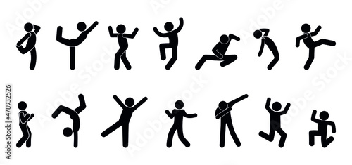 stick figure man various poses, gestures of people, human silhouette icon