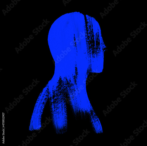 Blue Head Silhouette on Black Illustration