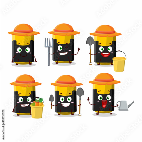 Farmer yellow highlighter cute mascot character with fork