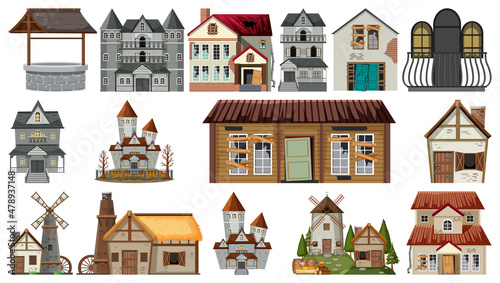 Set of abandoned houses and buildings