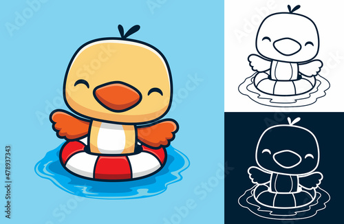 Cute bird cartoon on lifebuoy
