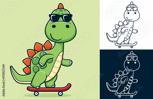 Cool dinosaur cartoon playing skateboard