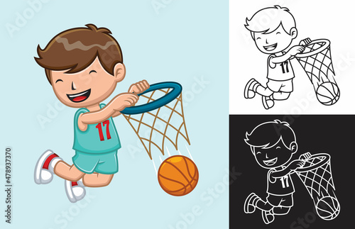 Cartoon kid boy playing basketball