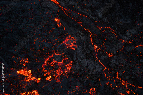Hot lava of active volcano photo