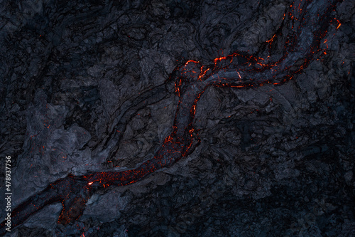 Hot lava of active volcano photo