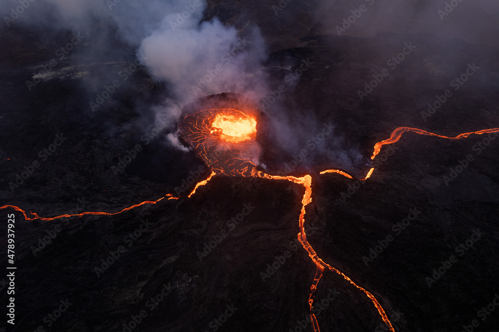 Volcano with hot burning lava
