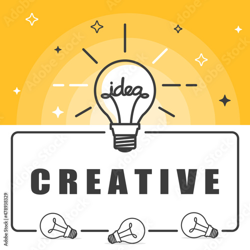 Creative Idea with light bulb and empty box on yellow background. Vector illustration flat design for banner, poster, tips, and wallpaper. Suggestion concept.