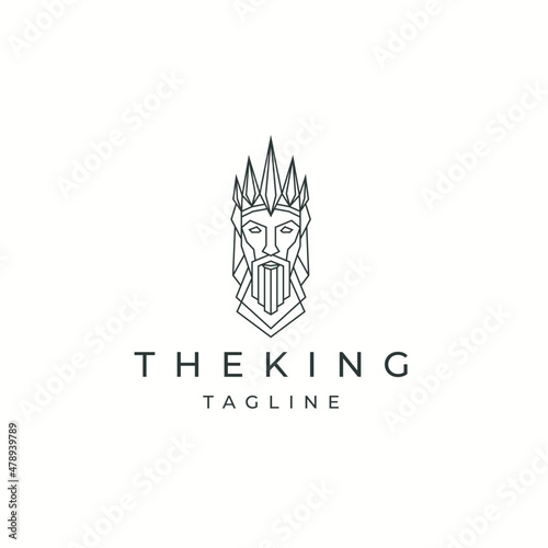 Ancient King with crown line style logo icon design template flat vector