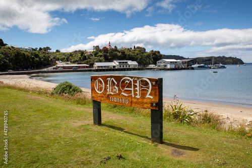 The town sign of Oban in Stewart Island, New Zealand. Photographs taken in Oban, Stewart Island. Flown there from Queenstown with Glenorchy Air