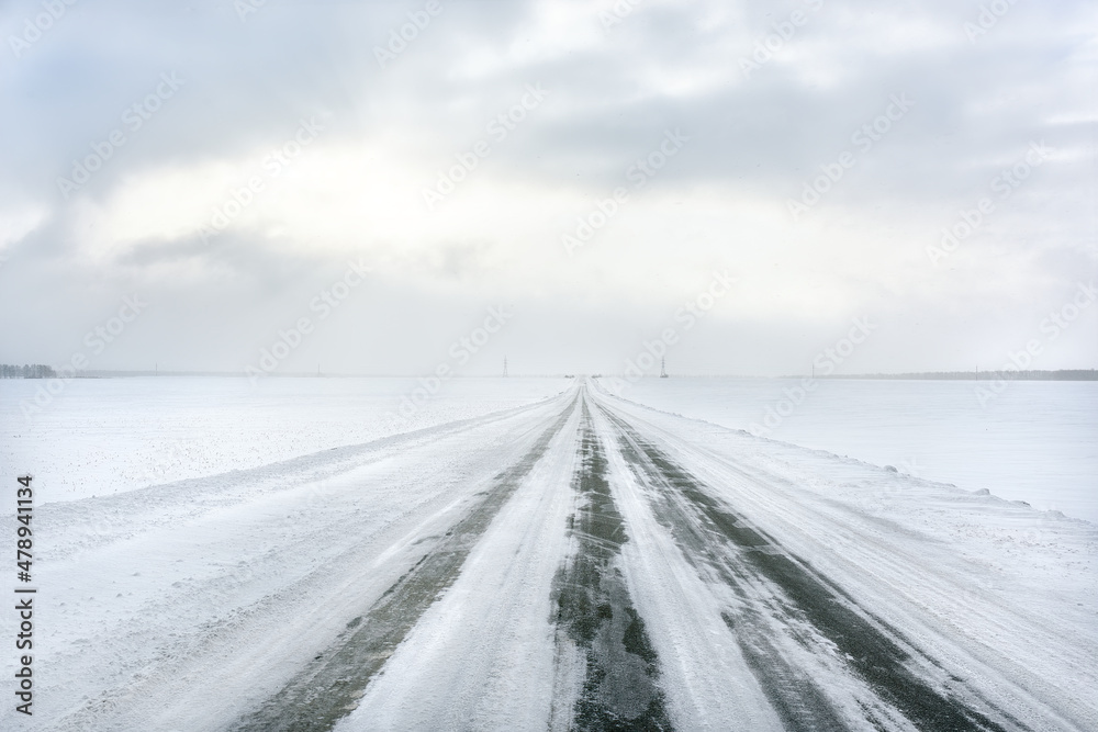 Winter road near the village of Konstantinovo. Homeland of the Russian poet Sergei Yesenin. Winter road near the village of Konstantinovo. Homeland of the Russian poet Sergei Yesenin.