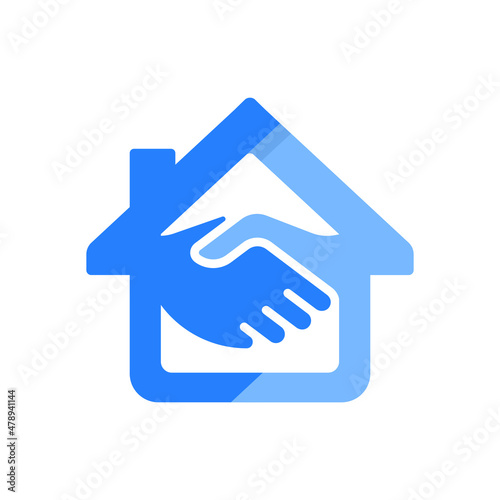 Two hands Handshake Deal real estate agent home vector logo design